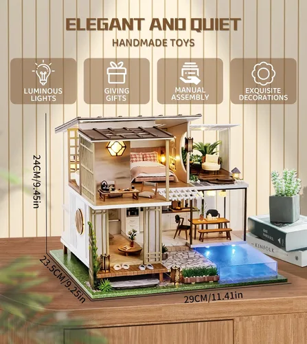 Vista 4 de Spilay - Casa de muñecas en miniatura con muebles, kit de bricolaje de madera para casa de muñecas, mini kit artesanal hecho a mano, escala 1:24