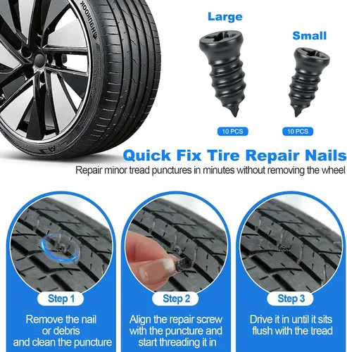 Vista 5 de Kit de tapones para neumáticos, kit de reparación de neumáticos sin cámara de 130 piezas con herramientas de mango en T de metal resistente, tiras