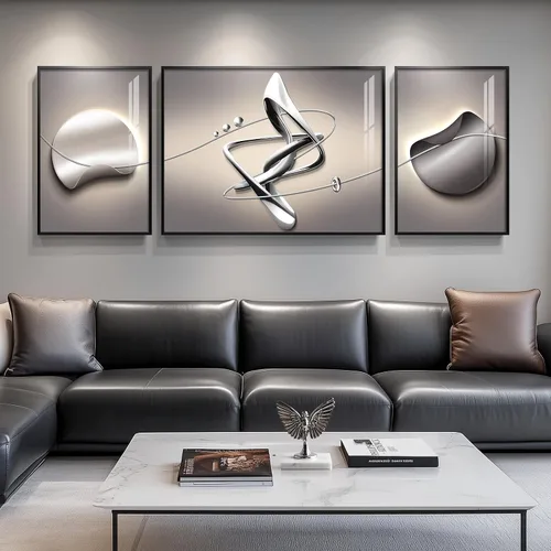 Vista 9 de Arte de pared moderno enmarcado en blanco y negro, 3 piezas de impresiones contemporáneas grandes para paredes, juego de 3 imágenes de hojas doradas