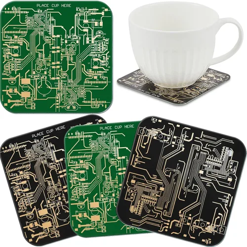 Vista 9 de Nuenen 4 Piezas de Posavasos de Tablero de Circuito PCB para Bebidas, Posavasos de Tablero de Circuito de Oro por Inmersión, Diseño de PCB