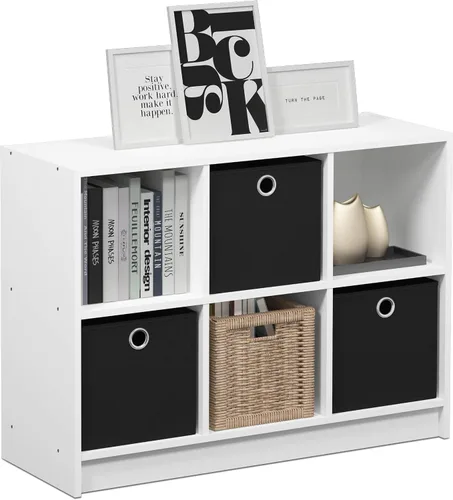 Vista 8 de Furinno PELLI - Estantería de 2 cubos con cubos abiertos y cerrados, armario organizador de almacenamiento de 2 x 1, 12.2 x 11.6 x 24.2, para sala