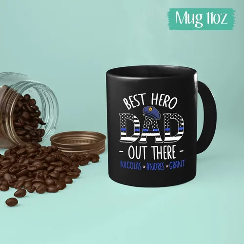 Vista 5 de Taza de café con texto en inglés "Best Hero Dad Out There", taza de té de felicitación personalizada para policía, regalo de policía de un compañero