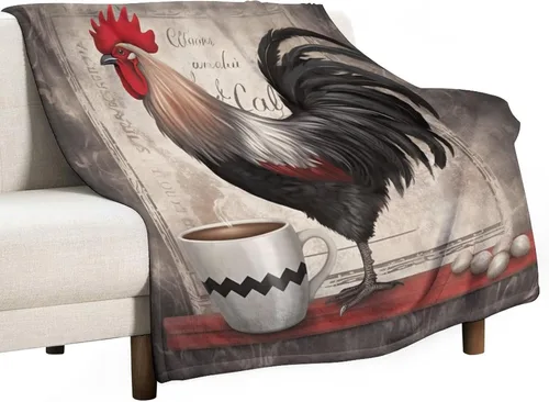 Vista 28 de Manta de microfibra suave y acogedora con diseño de gallo rústico en blanco y negro, suave y acogedora manta de microfibra para sofá, cama, oficina