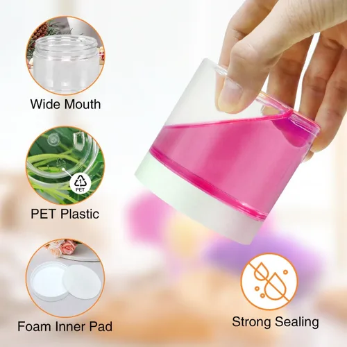 Vista 45 de PeacePeo Tarros de plástico con tapas, recipientes de slime de 4 onzas, 72 frascos de plástico transparente vacíos, recipientes de cosméticos