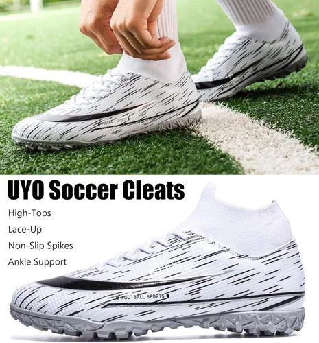 Vista 6 de Zapatos de fútbol para hombre, tacos de fútbol para interiores, con cordones, antideslizantes, botas de césped