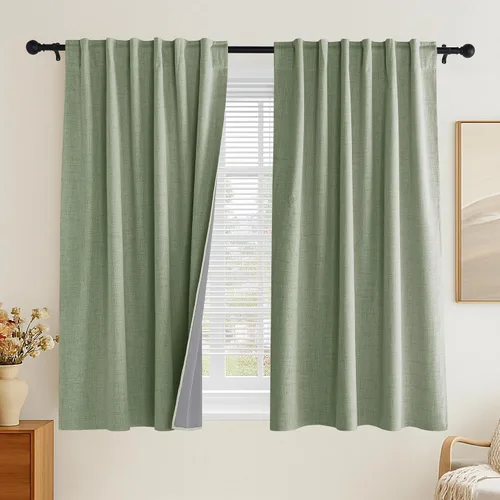 Vista 43 de PONY DANCE Cortinas de lino 100% opacas de 63 pulgadas de largo para dormitorio, sala de estar, oscurecimiento completo, bolsillo para barra