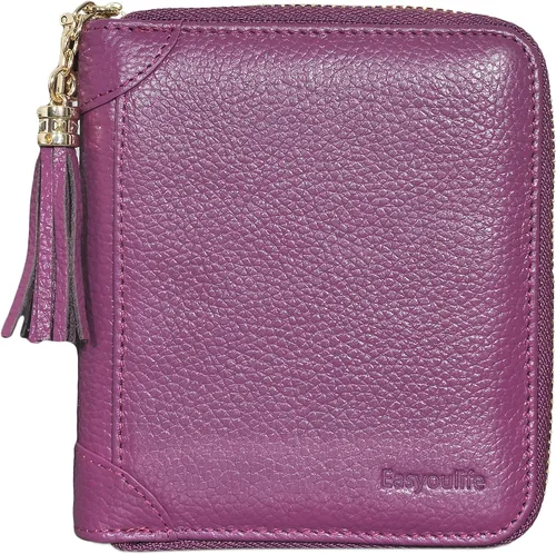 Vista 4 de Easyoulife - Billetera de piel con cierre y tarjetero para mujer, con bloqueo de interferencia de radiofrecuencia (RFID), Minimalista, M