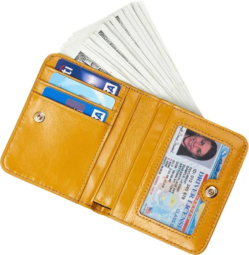 Vista 3 de Gostwo - Cartera compacta de piel genuina de lujo para mujer con bloqueo de RFID y ventana de identificación