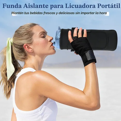Vista 3 de Funda de almacenamiento para licuadora portátil Ninja Blast con correa para el hombro y bolsillo para accesorios Compatible con Ninja Negro
