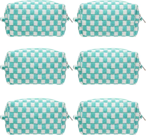 Vista 75 de PAZIMIIK Bolsa de Maquillaje a Cuadros para Bolso Portátil con Cremallera, Estuche Pequeño de Cosméticos para Accesorios de Viaje, Azul Ártico
