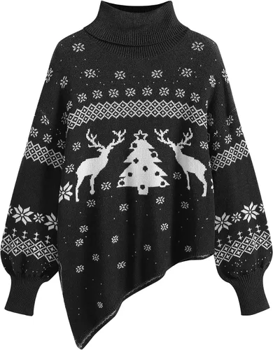 Vista 5 de ZAFUL Women Christmas Sweater Oversized Pullover Sweaters Casual Loose Long Sleeve Knit Tops