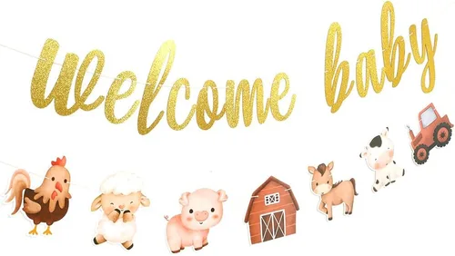 Vista 5 de Cartel de baby shower de animales de granja, decoración de fiesta temática. Decoraciones de fiesta de granero, decoraciones de animales de granja
