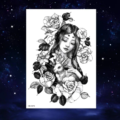 Vista 5 de 6 hojas de tatuajes temporales de geisha japonesas para mujer, color blanco y negro, Samurai Fox Koi, impermeables, tatuajes falsos para mujeres
