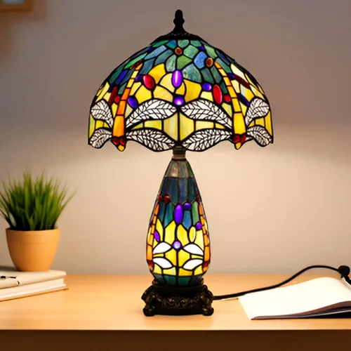 Vista 7 de Lámpara Tiffany de Vidrio Emplomado para Mesa de 12 x 19 Pulgadas Diseño Jarrón Madre e Hija Lámpara de Escritorio de Acento Luz Nocturna