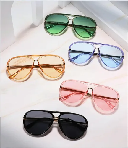 Vista 5 de Gafas de sol de gran tamaño de piloto para mujer, marco grande, gafas de sol de moda con marco de metal, sombras ovaladas Verde