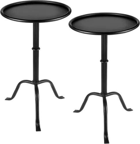 Vista 10 de RattanView 1 mesa de Martini de metal, pequeña, redonda, color negro, 12.5 x 12.5 x 27.75 pulgadas, mesas auxiliares de hierro con pedestal