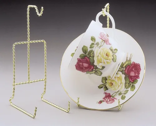 Vista 2 de Twisted Gold - Soporte de metal para taza de té y platillo - Juego de 2 soportes para tazas de té y platillos - China fina - 6.5 pulgadas de alto