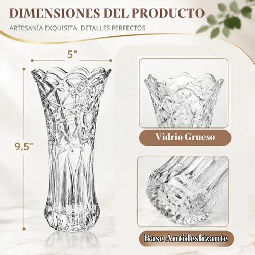 Vista 2 de Dicunoy Juego de 2 jarrones de flores de cristal, jarrones grandes transparentes de 9.5 pulgadas para centros de mesa, moderno jarrón de rosas