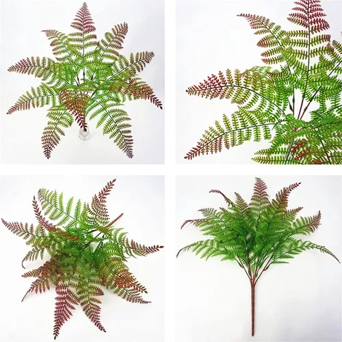 Vista 8 de Plantas de helecho artificiales, arbustos de plástico falsos, arbustos de hierba, helechos, hojas, decoración para el hogar, interior, exterior