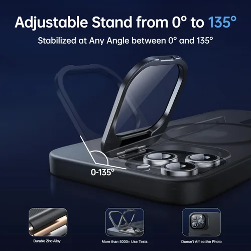 Vista 5 de Funda para iPhone 14 Pro, protección contra caídas de grado militar, compatible con MagSafe, soporte integrado y protector de lente de cámara, funda