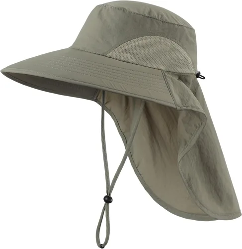 Vista 18 de Home Prefer Sombrero de sol para exteriores UPF50+ Sombrero de pesca de malla de ala ancha con solapa para el cuello Azul aguamarina