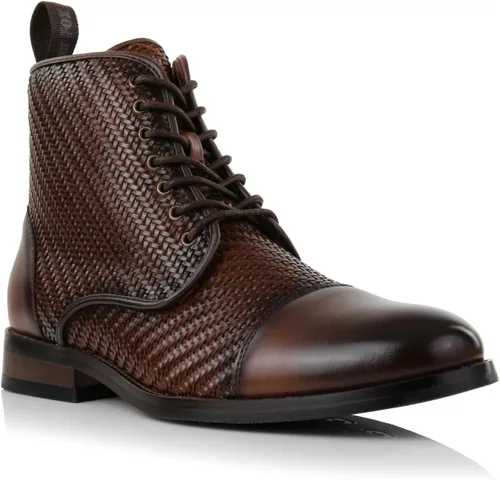 Vista 26 de Polar Fox Botas de tobillo para hombre Colección de botas casuales con cordones Estilos de punta redonda y punta lisa 1. Negro y lana