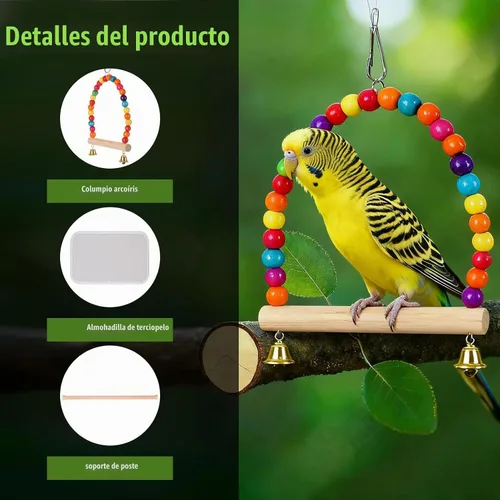 Vista 4 de Jaula portátil de viaje para loros con juguete pequeño oscilante y jaula, juego de juguetes coloridos para pájaros pequeños, bolsa de periquito