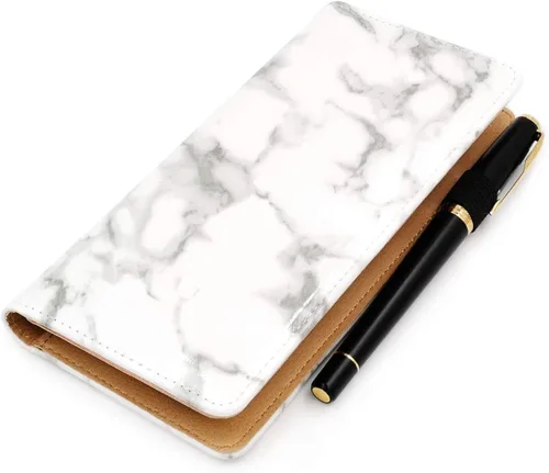 Vista 6 de Menesia Funda de chequera para hombres y mujeres RFID de cuero a cuadros