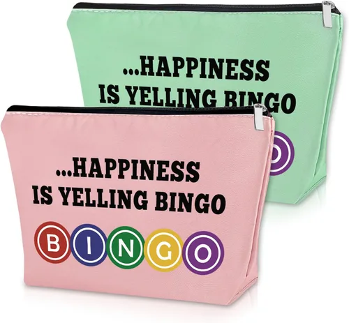 Vista 11 de Sazuwu Regalo para amantes del bingo, 2 piezas, bolsa de maquillaje, regalo para mujeres, amantes del casino, regalo de Navidad, cumpleaños, bolsa