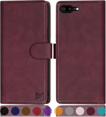 Vista 11 de SUANPOT Funda de piel tipo libro con tapa para iPhone 7 Plus/8 Plus de 5.5 pulgadas con bloqueo RFID, soporte para tarjetas de crédito, funda a Negro