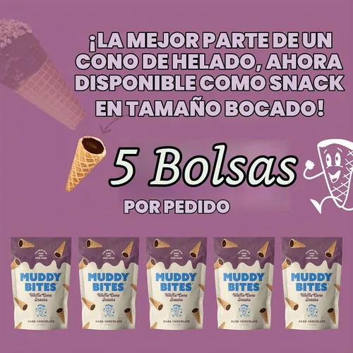 Vista 3 de Muddy Bites - Pasabocas de cono de gofre rellenos de chocolate en tamaño bocado para aperitivo o postre, cobertura de helado, chocolate premium