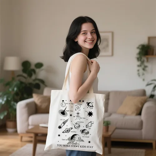 Vista 4 de WCGXKO Korean Music Lover Gift Boy Band Inspired Canvas Tote Bag for Fandom