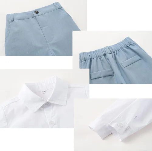Vista 5 de Conjunto de ropa de algodón de manga larga con corbatín + chaleco + pantalones para niños