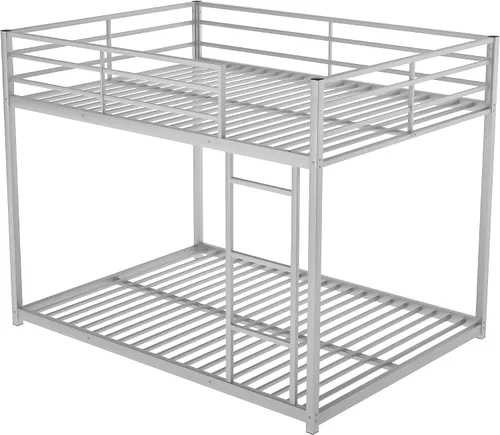 Vista 7 de Merax Litera de metal sobre cama matrimonial, litera baja con escalera, color plateado