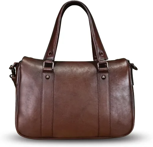 Vista 3 de Bolso de cuero genuino para mujer, estilo retro, hecho a mano, con asa superior, bolso de hombro, bolso cruzado de diseñador