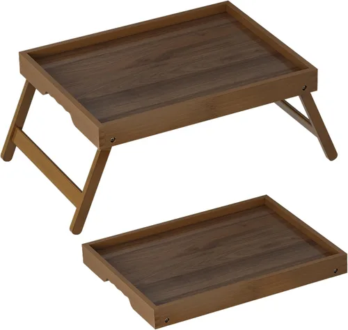 Vista 21 de Artmeer Bandeja de cama con patas plegables, desayuno de bambú en la cama para mesa de TV, bandeja de computadora portátil, comer, bandeja de Negro
