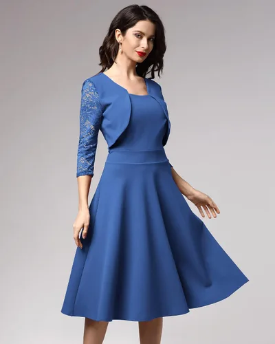 Vista 3 de Miusol Vestido de cóctel de manga 23 con cuello cuadrado y encaje floral para mujer