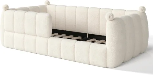 Vista 8 de Cama de suelo tapizada con valla, cama de piso tamaño individual con Beige