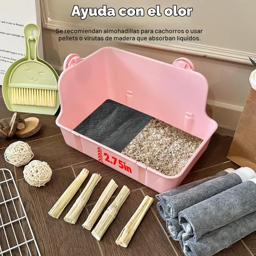 Vista 4 de RUBYHOME Caja de arena para conejos Caja de arena para conejitos Entrenador de orinal para conejillo de indias Entrenador de orinal de esquina Ropa