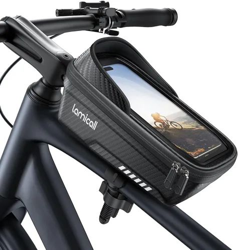Vista 8 de Lamicall Paquete de 2 bolsas impermeables para marco de bicicleta, [versión 1s] [2 en 1], bolsa de teléfono para bicicleta, soporte para teléfono