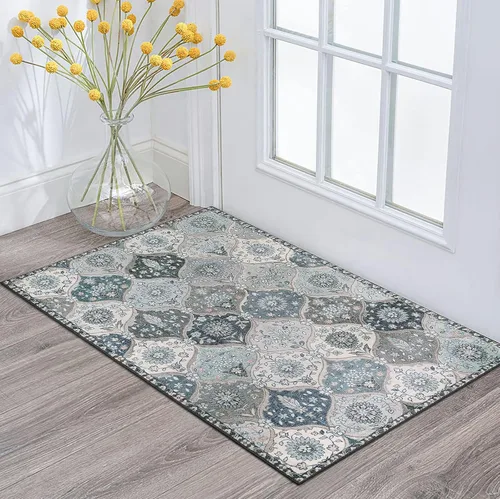 Vista 67 de Lahome - Alfombra marroquí antideslizante y lavable, pequeña alfombra oriental para dormitorio, cocina, entrada, baño, entrada, 61 x 91 cm, crema