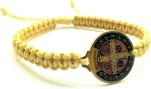 Vista 4 de Pulsera de San Benito para hombre Medalla de San Benito Regalos religiosos para hombre Cordón ajustable