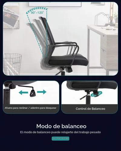 Vista 4 de Silla de oficina ergonómica de escritorio, silla de computadora con respaldo medio, reposabrazos de soporte lumbar, silla de malla transpirable