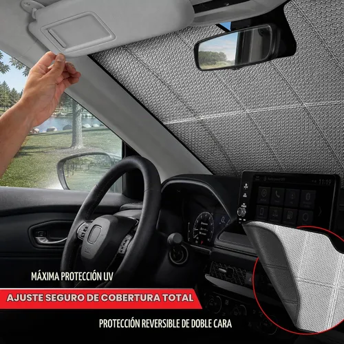 Vista 8 de MotorTrend - Parasol para parabrisas de acordeón para automóviles, diseño plegable compacto, ajuste semiuniversal para camiones y SUV, parasol