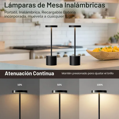 Vista 6 de Lámpara de mesa inalámbrica negra, lámparas con batería recargable de 4000mAh, lámparas LED inalámbricas para exteriores con atenuación continua