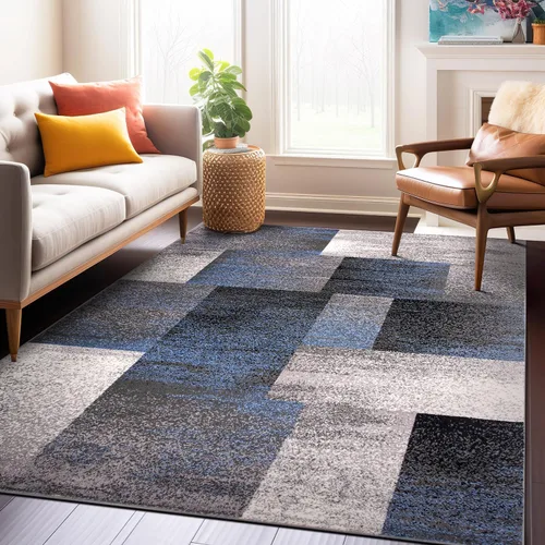 Vista 9 de Rugshop - Alfombra de corredor con diseño de cuadros, azul envejecida y moderna, no desprende pelos, para pasillo, entrada y cocina, 2 pies x 7 pies