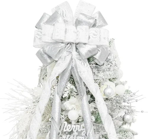 Vista 15 de Hismir Lazo grande de 53 x 13 pulgadas con serpentina de purpurina, lazos decorativos para árbol de Navidad, corona, puerta, festival, decoración