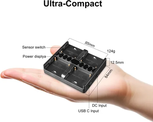 Vista 4 de Estación de carga rápida USB C de 4 canales con adaptador de cargador rápido PD de 65 W para baterías Sony NP-F550, NP-F750, NP-F770, NP-F970