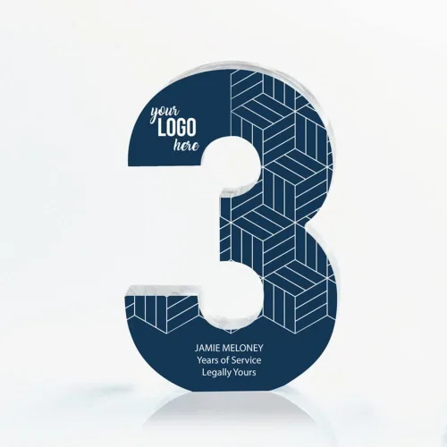 Vista 6 de Baudville Trofeo acrílico a todo color – 3 años de servicio al empleado – Transparente – Premio para empleados – Impresión personalizada de hasta