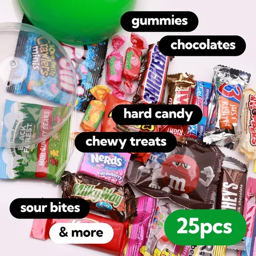 Vista 5 de Paquete variado de dulces en cápsula redonda gigante de color transparente – Surtido de dulces envueltos individualmente 20 piezas de 0.74 libras